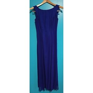 Vtg Sz 2 Watters & Watters Formal Dress Womens Silk Blue Sexy Back Prom Wedding
